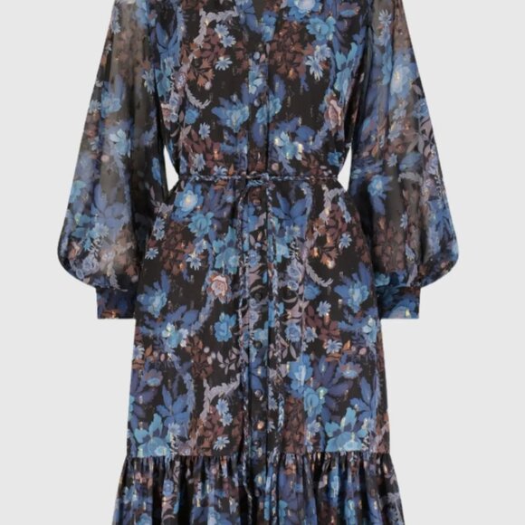 Mac Duggal - NWT Blue Lurex Chffon Bishop Sleeve Button Up Midi - XL - Picture 2 of 7